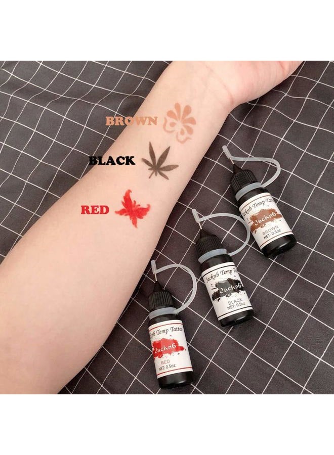 Jacknb Temporary Tattoo Kit Freehand Ink Semi Permanent Tattoo Jagua Gel 40 Pcs Free Tattoo Stencils DIY Tattoos Fake Freckles Temp Tattoos for Women Kids Men - Full Kit 4 Bottles - Image 3